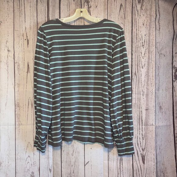 A.n.a. Gray & Teal Stripe Cuffed Sleeve Top Size XL - Picture 4 of 5